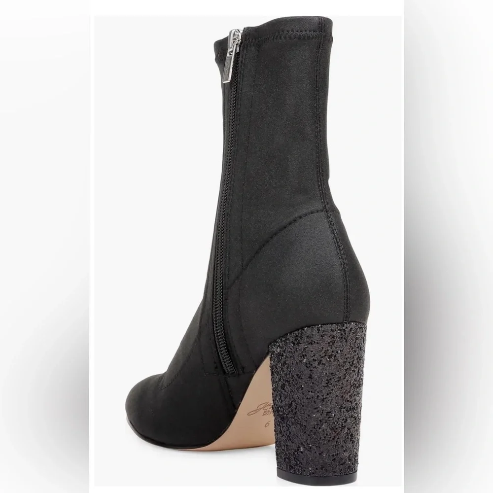 Badgley Mischka Jovanna Embellished Glittery Blok Heel Black Bootie Size 7.5 NWT